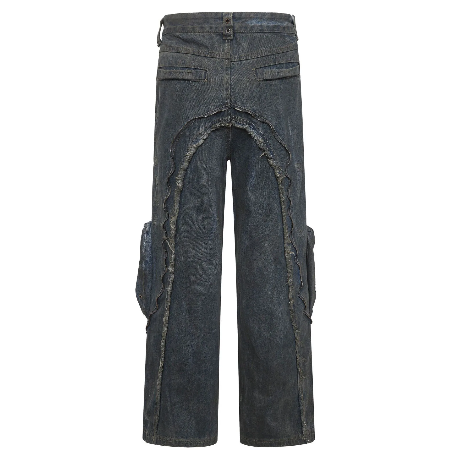 Jiayi Library Men's  New High Street American Style Heavy Industry Shaped Jeans Men's Waste Soil Wind Washed Workwear Trousers display picture 24