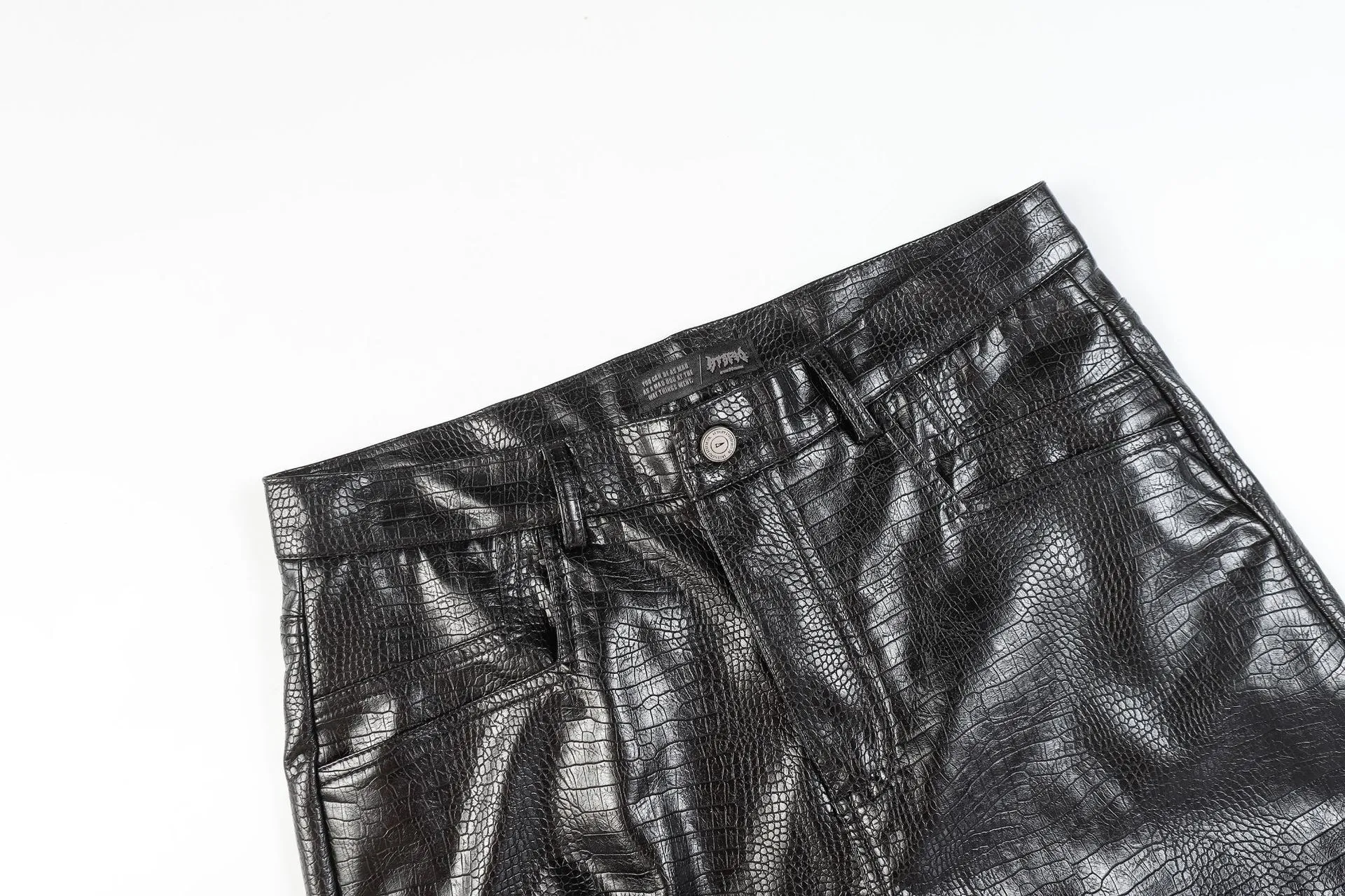 Jiayiku Fashion Brand  Autumn New High Street American Motorcycle Leather Pants Micro-la Niche Crocodile Pattern Wide-leg Pants display picture 33