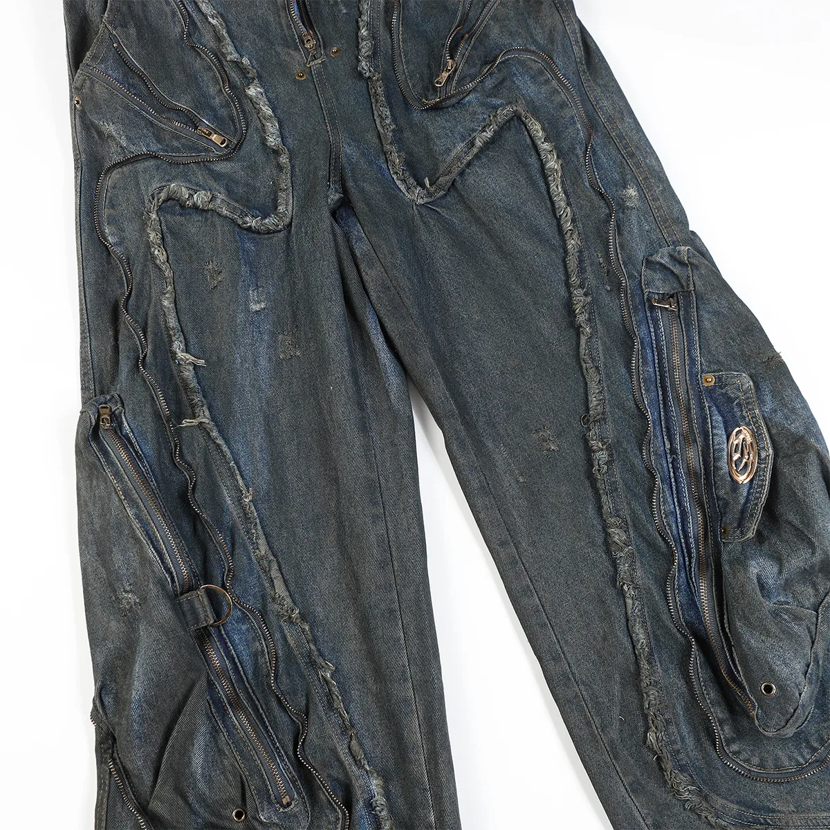 Jiayi Library Men's  New High Street American Style Heavy Industry Shaped Jeans Men's Waste Soil Wind Washed Workwear Trousers display picture 26