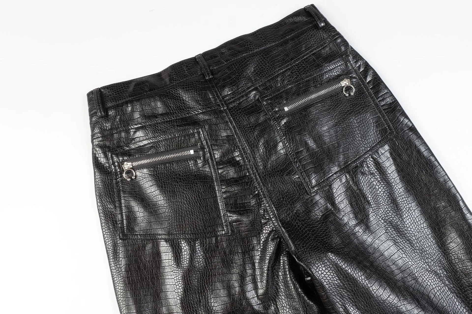 Jiayiku Fashion Brand  Autumn New High Street American Motorcycle Leather Pants Micro-la Niche Crocodile Pattern Wide-leg Pants display picture 34