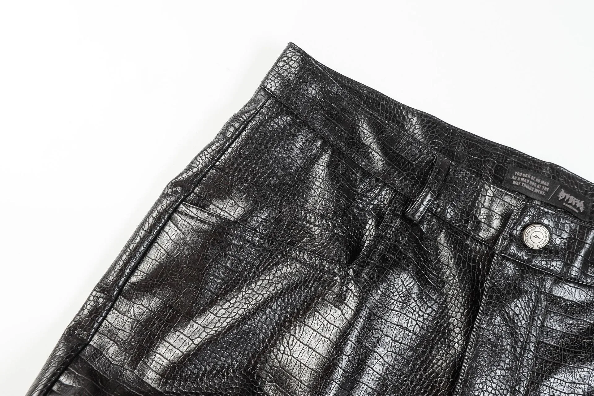 Jiayiku Fashion Brand  Autumn New High Street American Motorcycle Leather Pants Micro-la Niche Crocodile Pattern Wide-leg Pants display picture 36