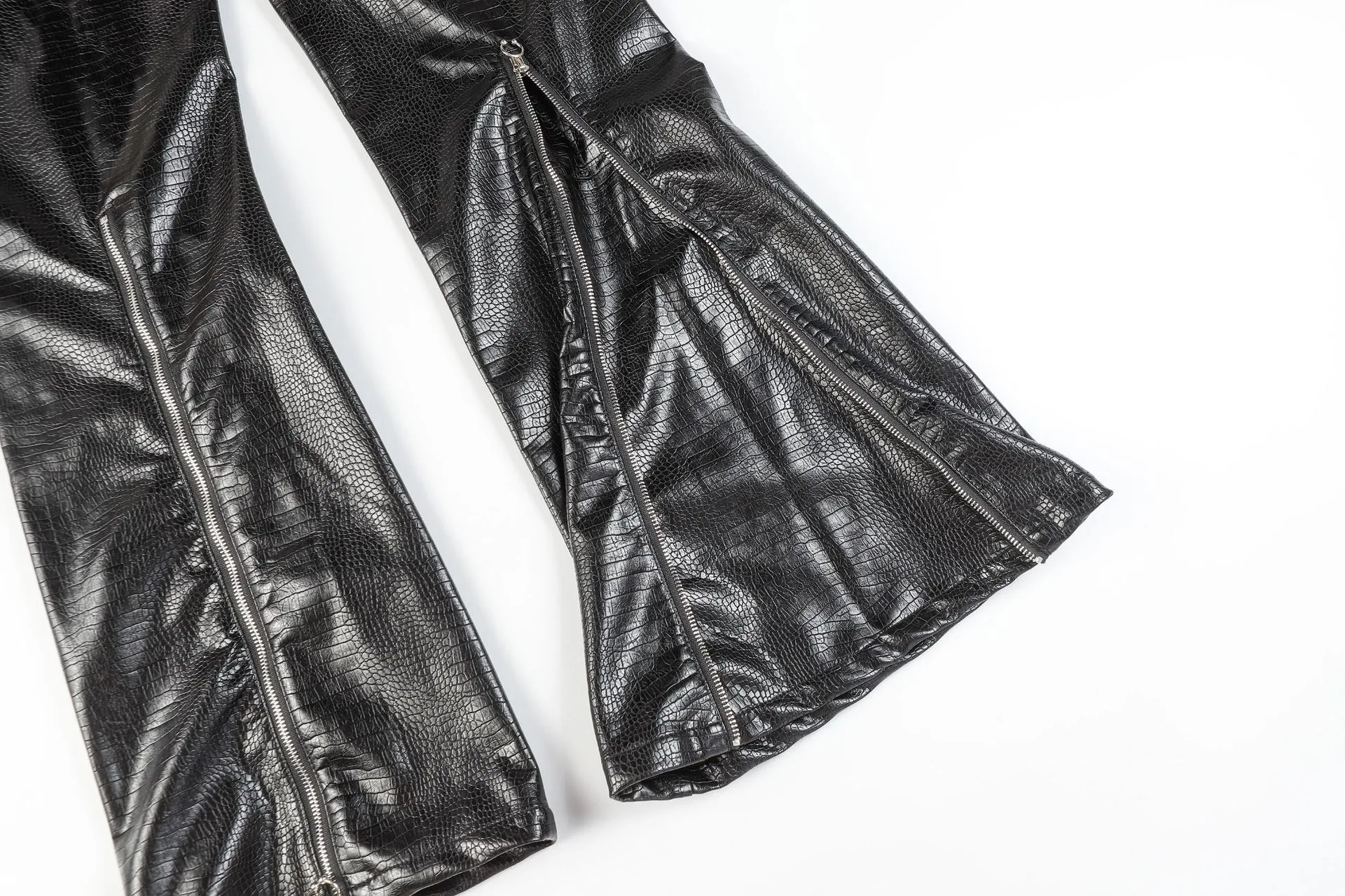 Jiayiku Fashion Brand  Autumn New High Street American Motorcycle Leather Pants Micro-la Niche Crocodile Pattern Wide-leg Pants display picture 37