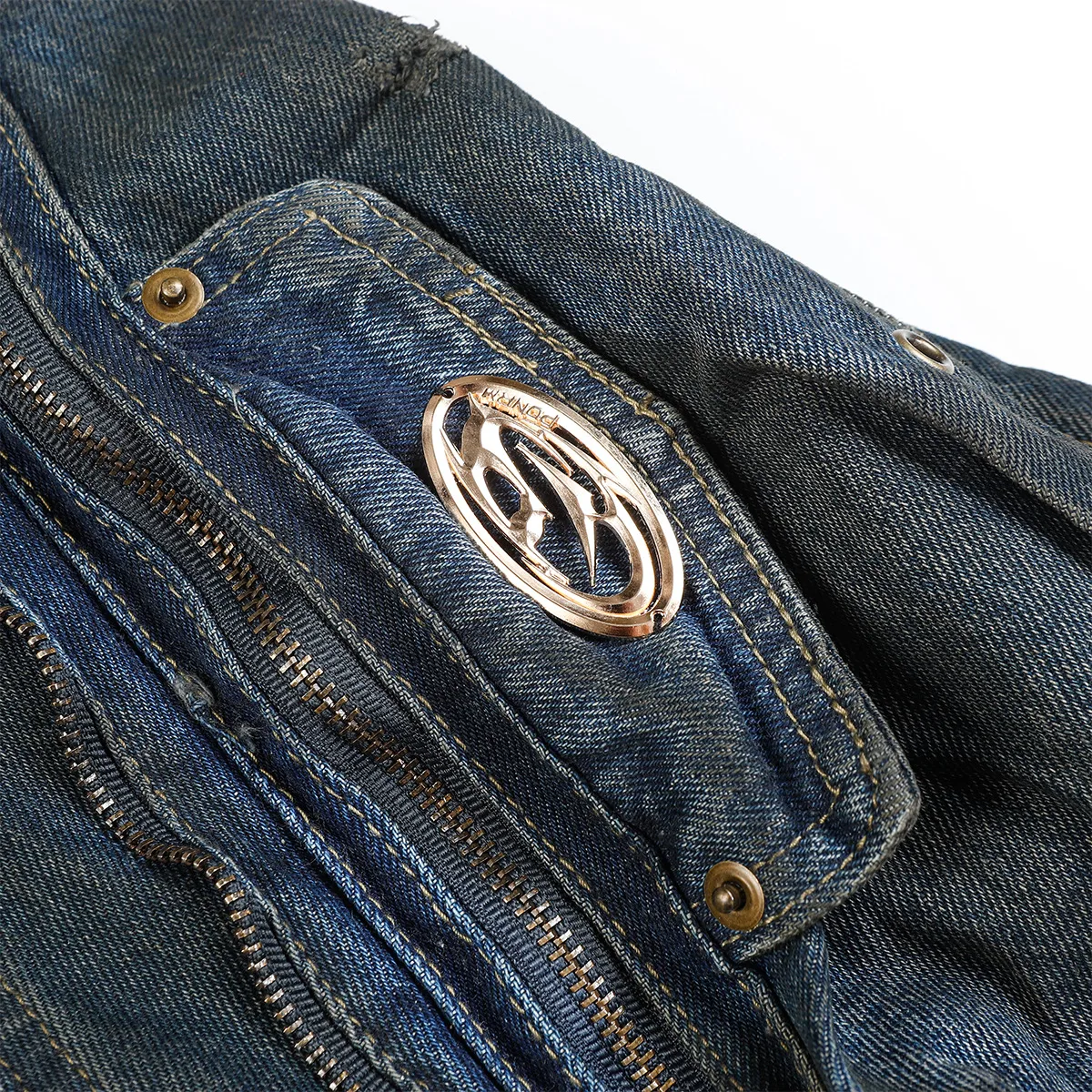 Jiayi Library Men's  New High Street American Style Heavy Industry Shaped Jeans Men's Waste Soil Wind Washed Workwear Trousers display picture 30