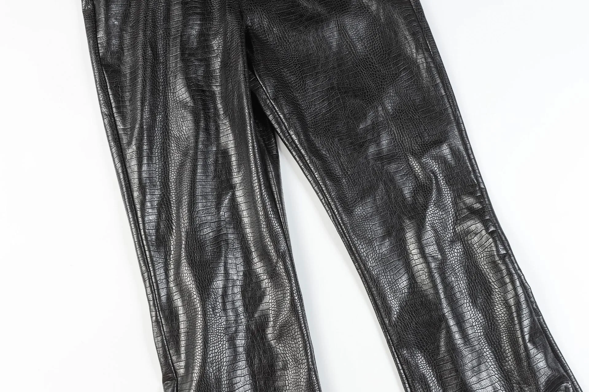 Jiayiku Fashion Brand  Autumn New High Street American Motorcycle Leather Pants Micro-la Niche Crocodile Pattern Wide-leg Pants display picture 38