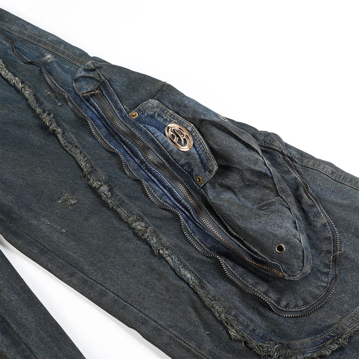 Jiayi Library Men's  New High Street American Style Heavy Industry Shaped Jeans Men's Waste Soil Wind Washed Workwear Trousers display picture 31
