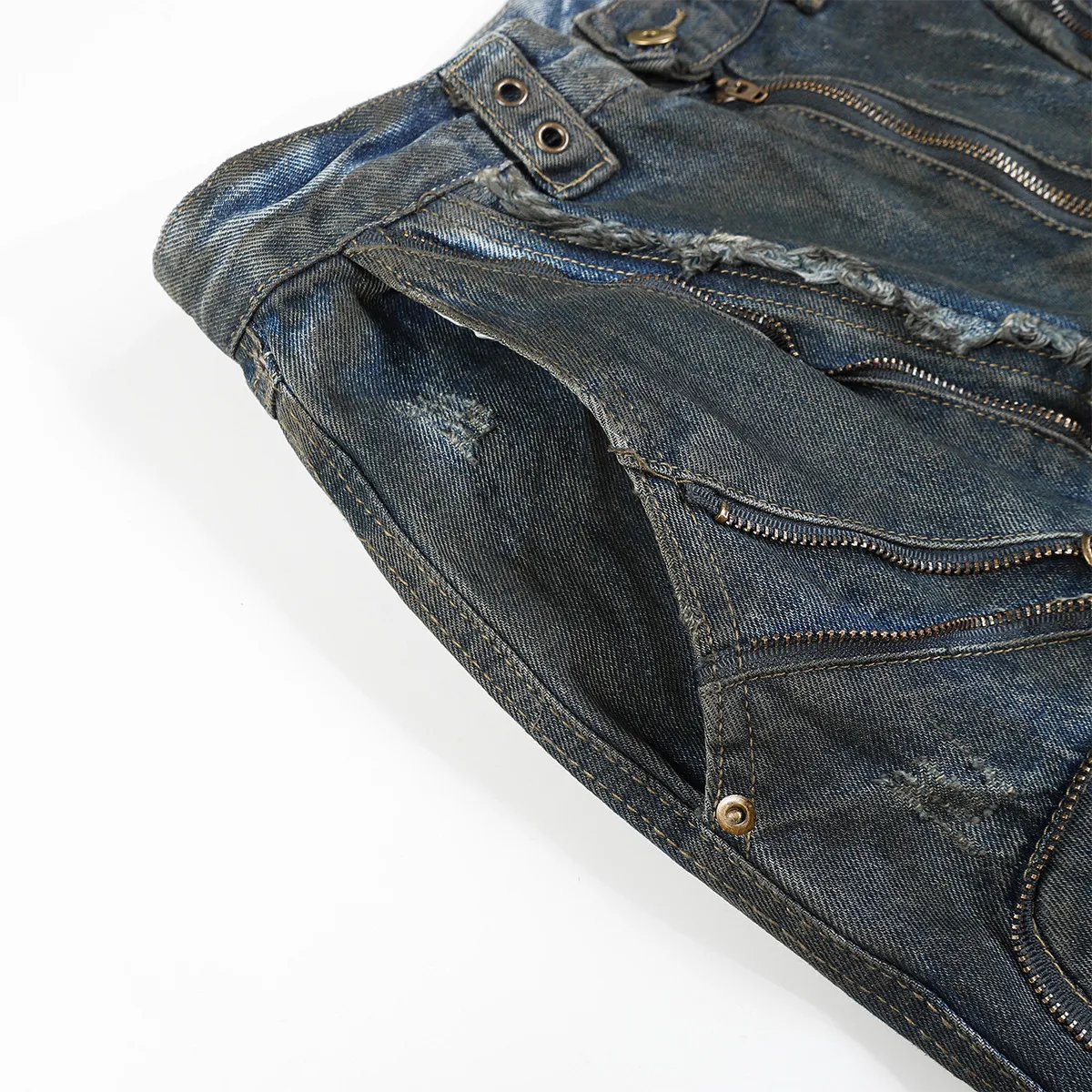 Jiayi Library Men's  New High Street American Style Heavy Industry Shaped Jeans Men's Waste Soil Wind Washed Workwear Trousers display picture 33