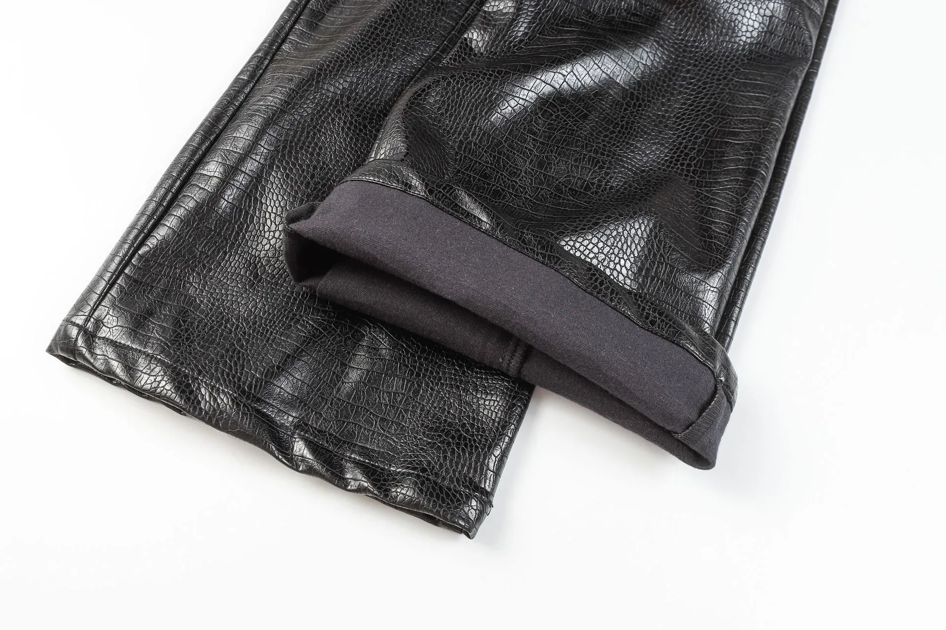 Jiayiku Fashion Brand  Autumn New High Street American Motorcycle Leather Pants Micro-la Niche Crocodile Pattern Wide-leg Pants display picture 40