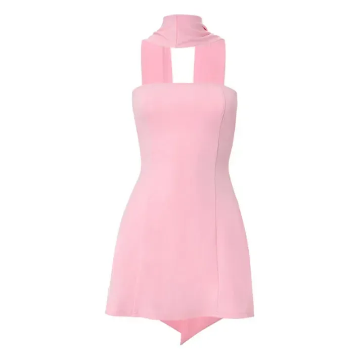 W205DS Europe And The United States   Summer New Solid Color Tube Top Neck Ribbon High Waist Slim Short Dress display picture 12