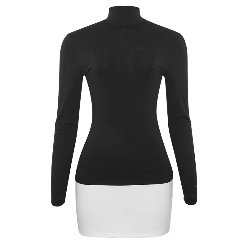 A659DS Europe And The United States   Autumn New Solid Color High Collar Sexy Slim Color Matching Short Women's Dress display picture 13