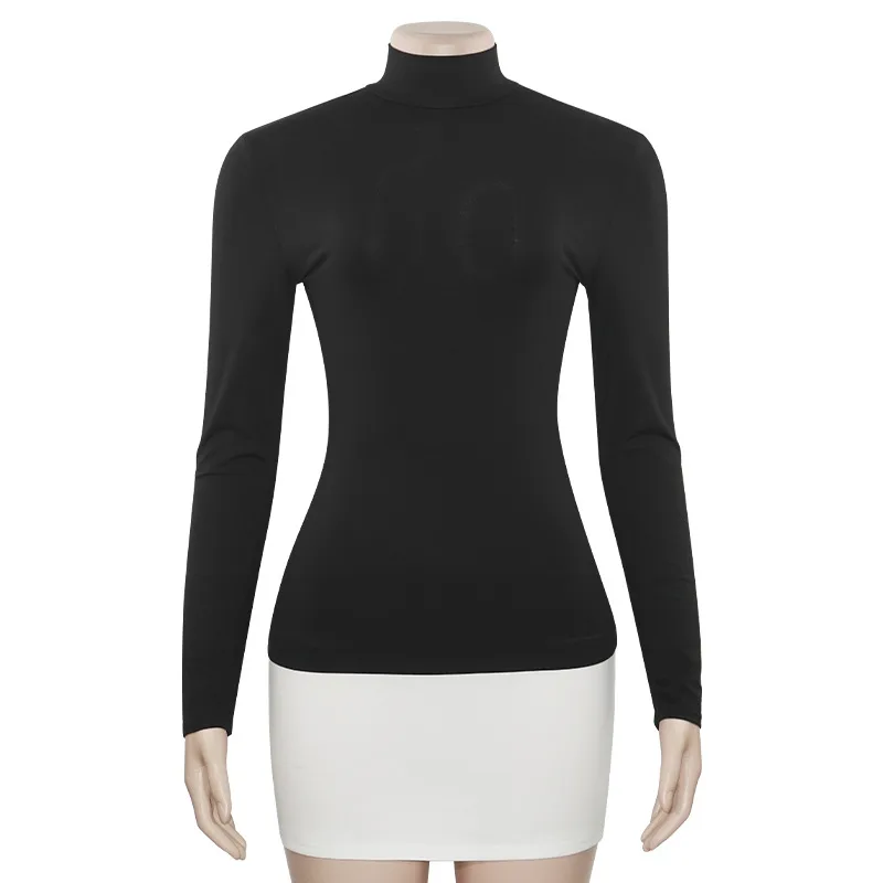 A659DS Europe And The United States   Autumn New Solid Color High Collar Sexy Slim Color Matching Short Women's Dress display picture 14