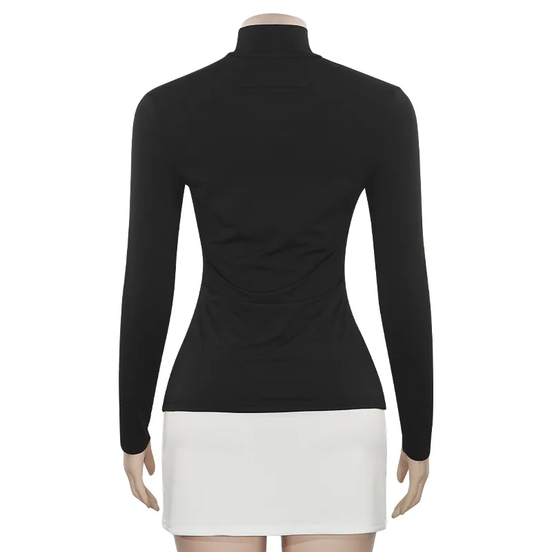 A659DS Europe And The United States   Autumn New Solid Color High Collar Sexy Slim Color Matching Short Women's Dress display picture 16