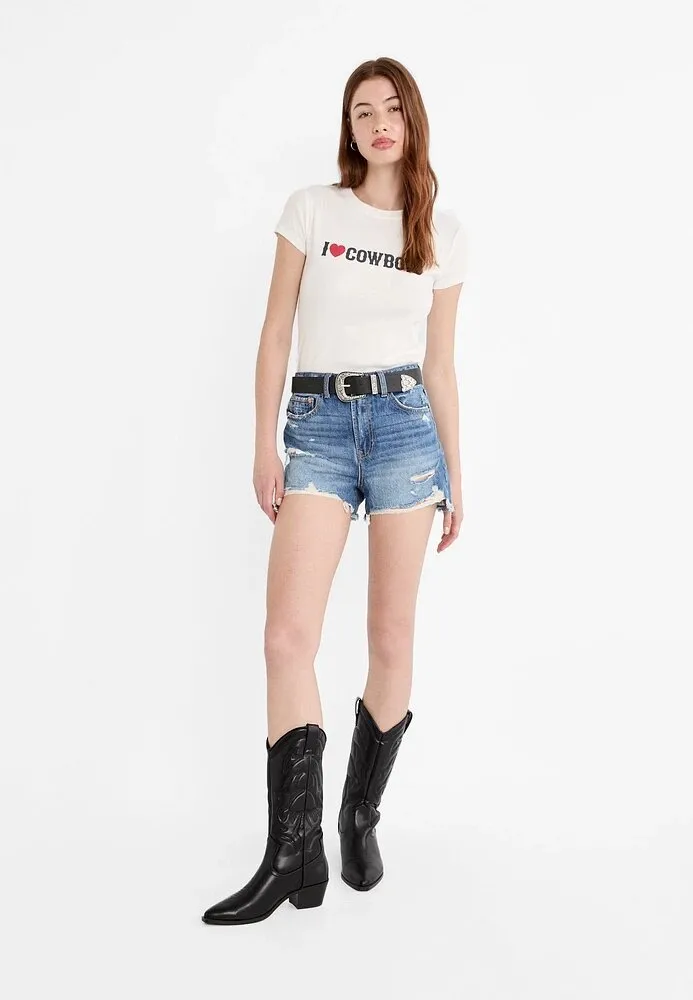 I LOVE Cowboys Printed American Vintage Y2K Short-sleeved T-shirt Women's Summer Spice Girls Slim Top display picture 24