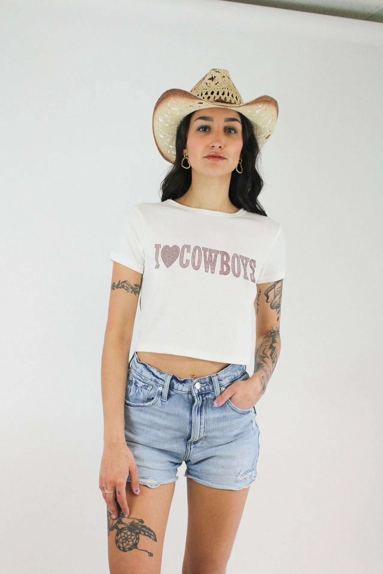 I LOVE Cowboys Printed American Vintage Y2K Short-sleeved T-shirt Women's Summer Spice Girls Slim Top display picture 28