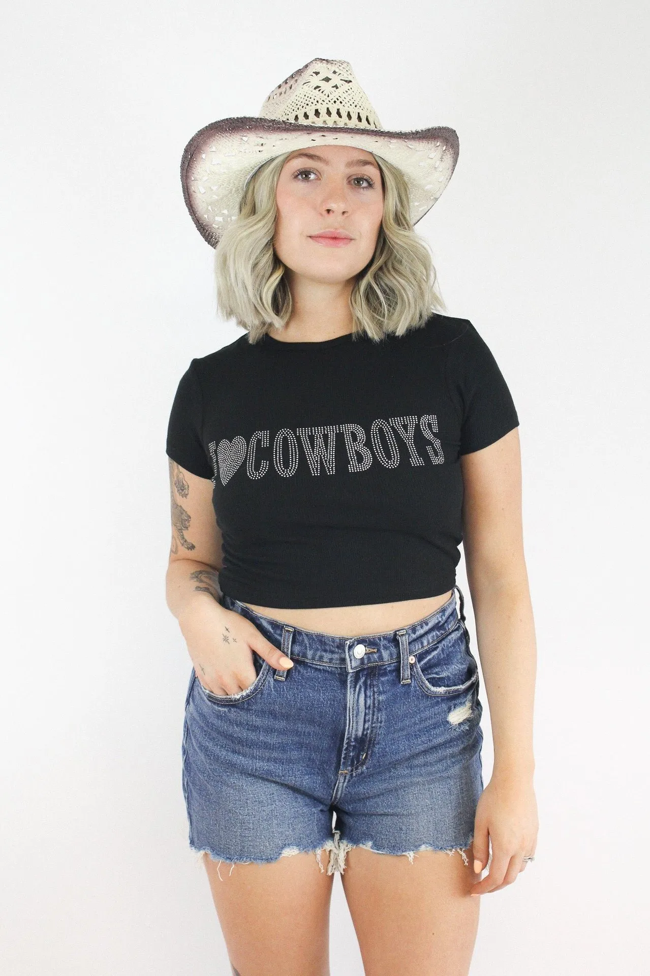 I LOVE Cowboys Printed American Vintage Y2K Short-sleeved T-shirt Women's Summer Spice Girls Slim Top display picture 33