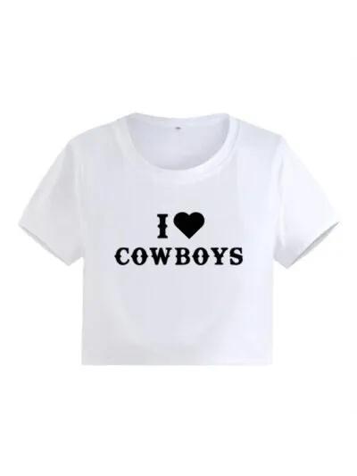 I LOVE Cowboys Printed American Vintage Y2K Short-sleeved T-shirt Women's Summer Spice Girls Slim Top display picture 38
