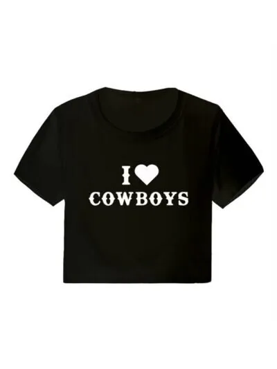 I LOVE Cowboys Printed American Vintage Y2K Short-sleeved T-shirt Women's Summer Spice Girls Slim Top display picture 39