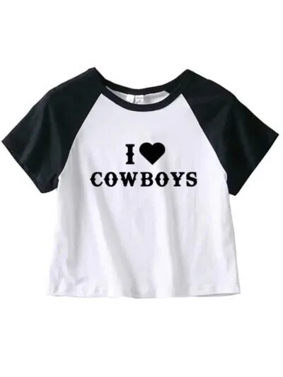 I LOVE Cowboys Printed American Vintage Y2K Short-sleeved T-shirt Women's Summer Spice Girls Slim Top display picture 40