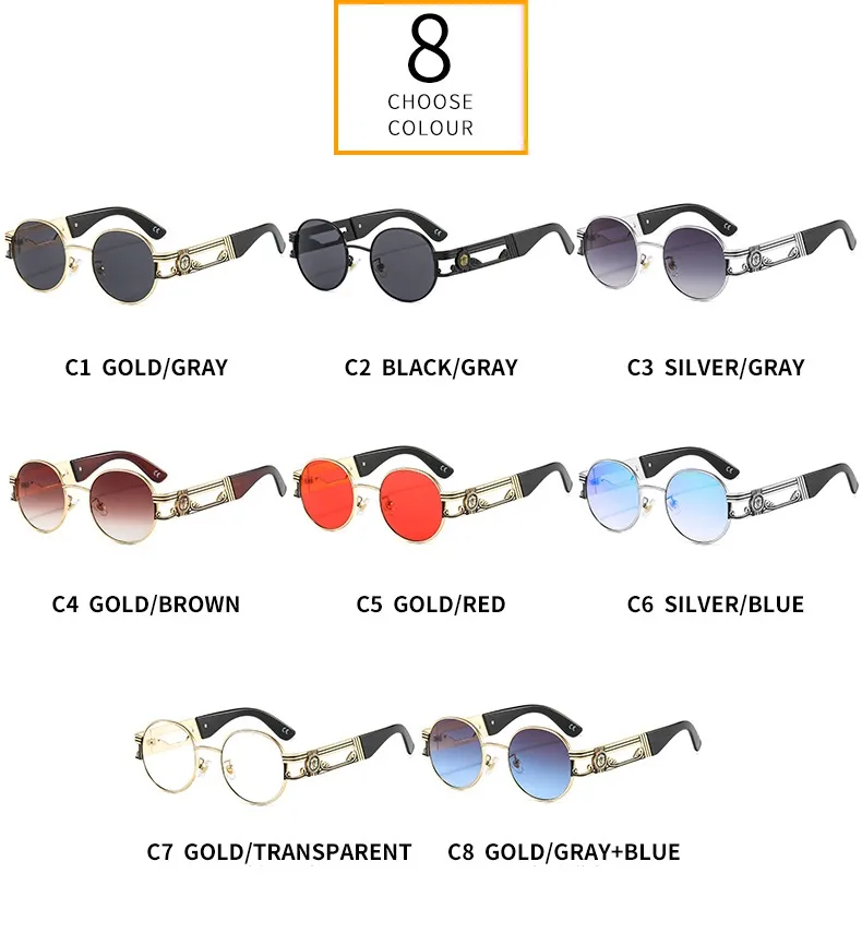 Round Frame New Metallic Lion King Decorative Fashion Sunglasses Punk Style All Match Men And Women Retro Sunglasses 50622 display picture 5