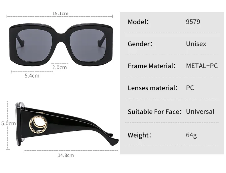 Large Frame  Men's And Women's All-match Fashion Sunglasses 9579 Ring Diamond  Sunglasses display picture 4