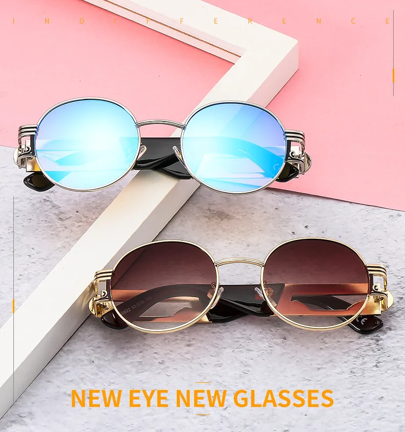 Round Frame New Metallic Lion King Decorative Fashion Sunglasses Punk Style All Match Men And Women Retro Sunglasses 50622 display picture 1