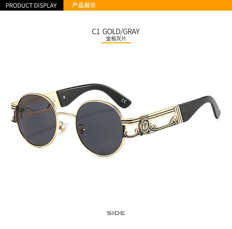 Round Frame New Metallic Lion King Decorative Fashion Sunglasses Punk Style All Match Men And Women Retro Sunglasses 50622 display picture 6