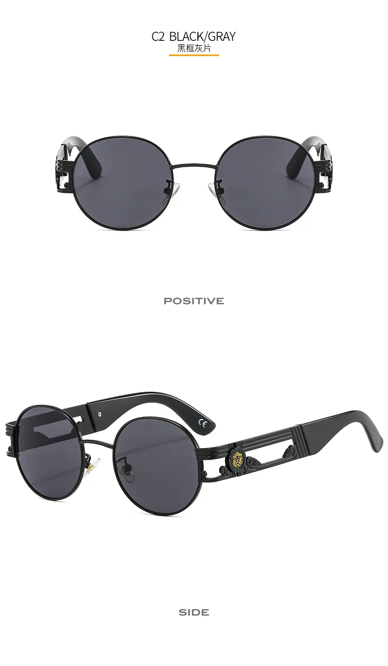 Round Frame New Metallic Lion King Decorative Fashion Sunglasses Punk Style All Match Men And Women Retro Sunglasses 50622 display picture 8