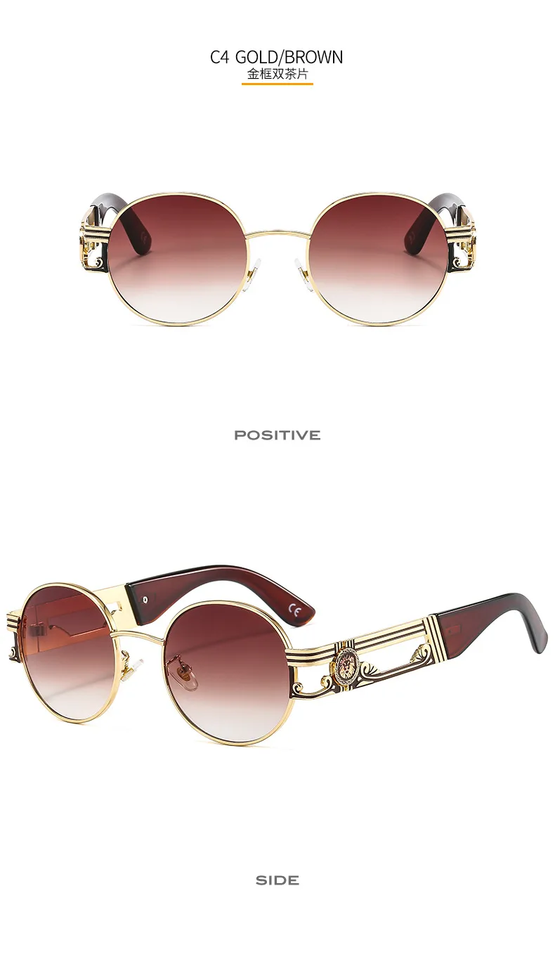 Round Frame New Metallic Lion King Decorative Fashion Sunglasses Punk Style All Match Men And Women Retro Sunglasses 50622 display picture 10