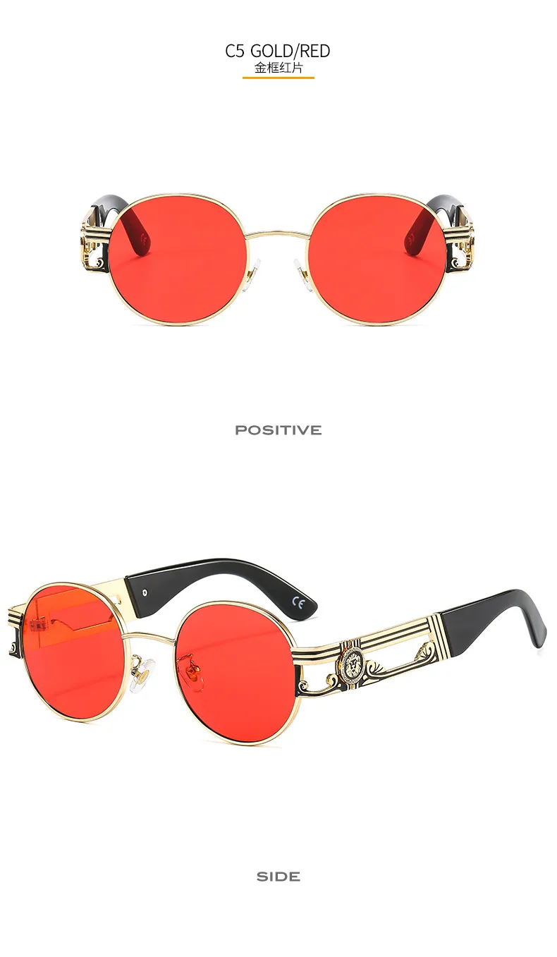 Round Frame New Metallic Lion King Decorative Fashion Sunglasses Punk Style All Match Men And Women Retro Sunglasses 50622 display picture 11