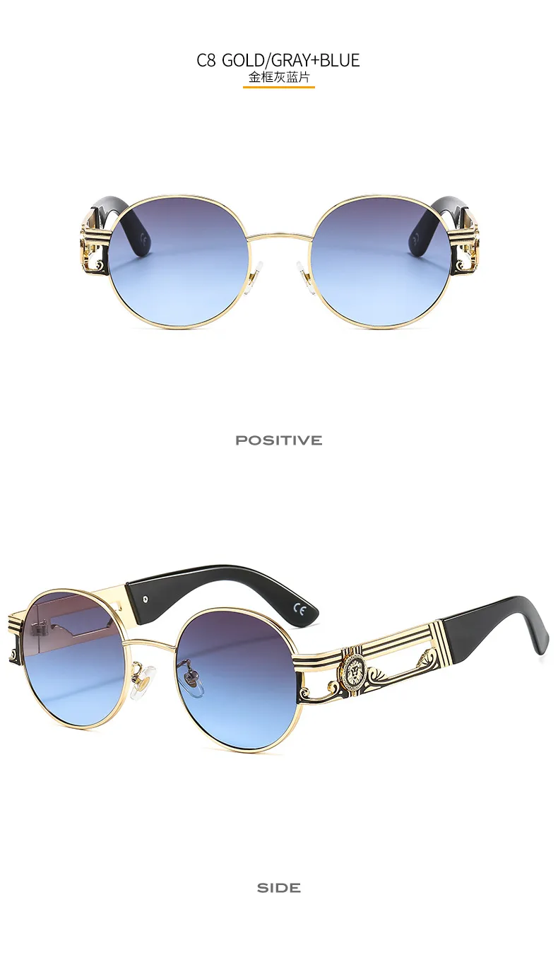 Round Frame New Metallic Lion King Decorative Fashion Sunglasses Punk Style All Match Men And Women Retro Sunglasses 50622 display picture 14