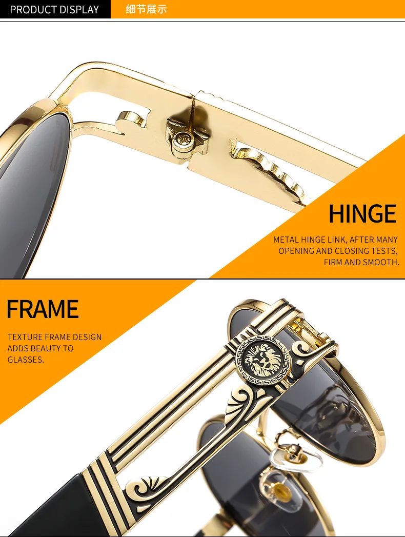 Round Frame New Metallic Lion King Decorative Fashion Sunglasses Punk Style All Match Men And Women Retro Sunglasses 50622 display picture 15