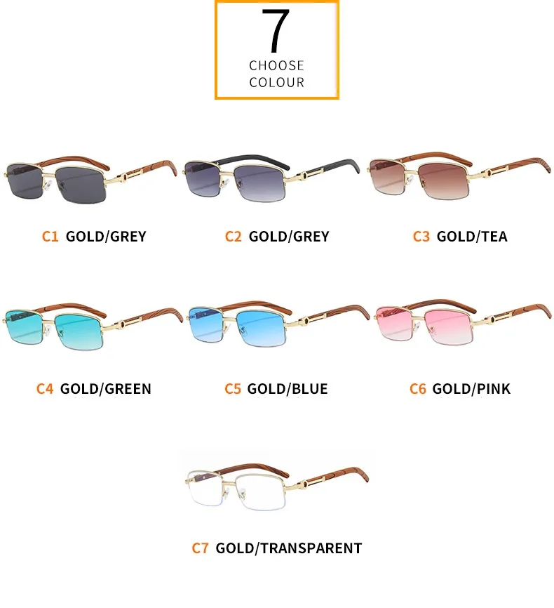 CT382 Metal Small Box Color Wood Grain Sunglasses  Men And Women  Fashion Retro Sunglasses Flat Glasses display picture 5