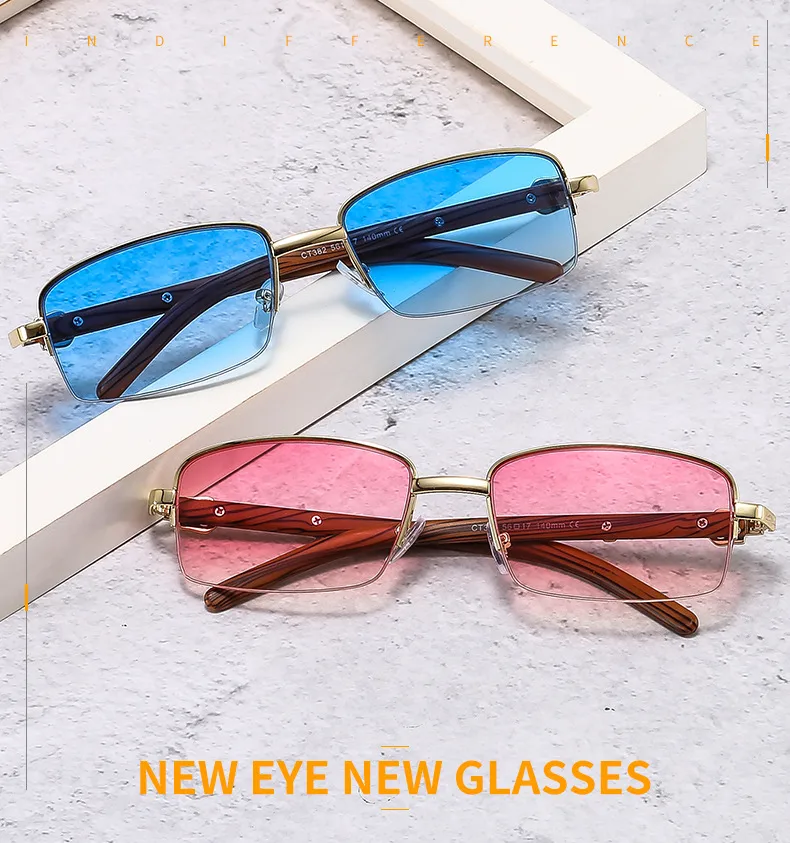 CT382 Metal Small Box Color Wood Grain Sunglasses  Men And Women  Fashion Retro Sunglasses Flat Glasses display picture 1