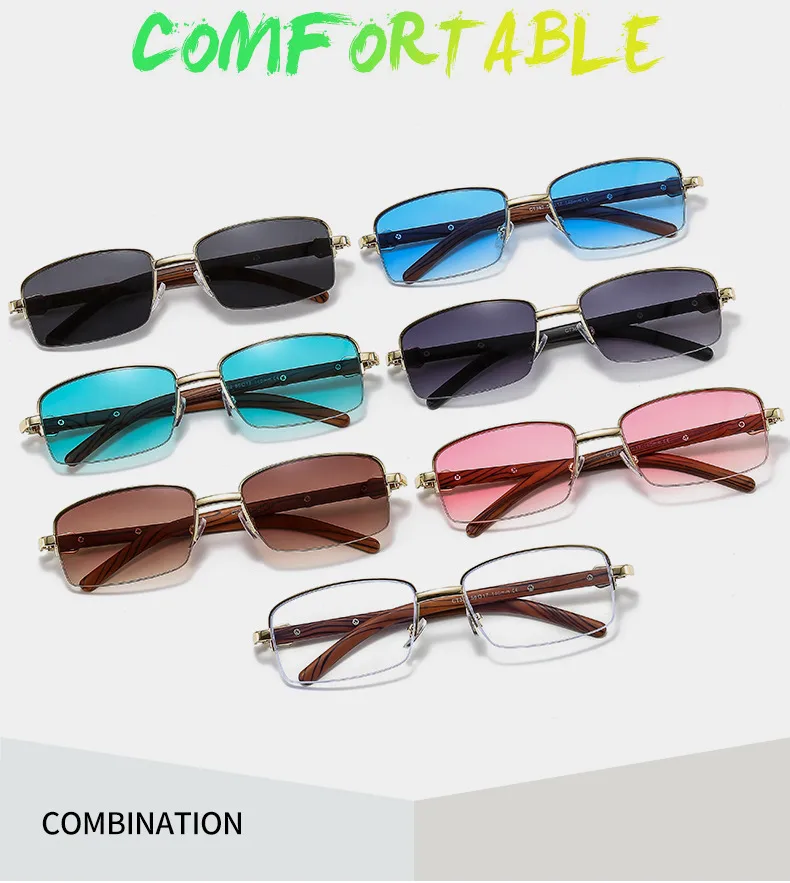 CT382 Metal Small Box Color Wood Grain Sunglasses  Men And Women  Fashion Retro Sunglasses Flat Glasses display picture 3