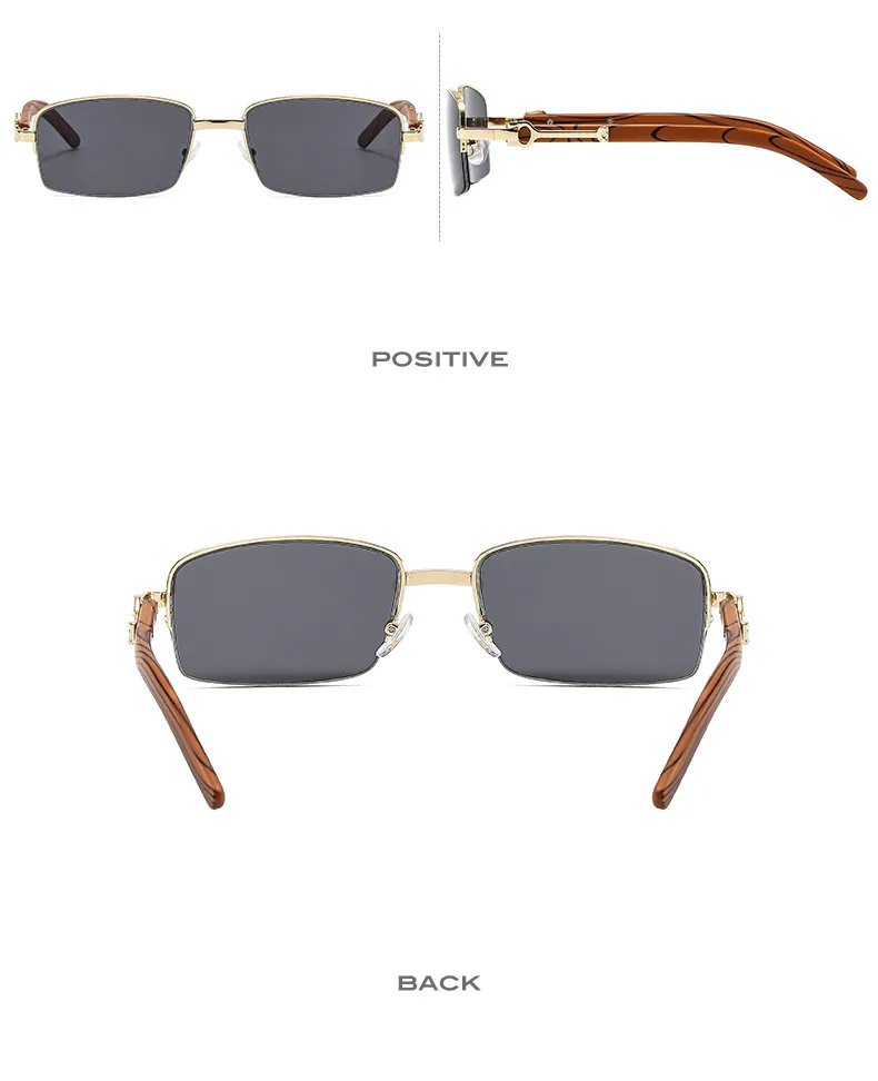 CT382 Metal Small Box Color Wood Grain Sunglasses  Men And Women  Fashion Retro Sunglasses Flat Glasses display picture 7