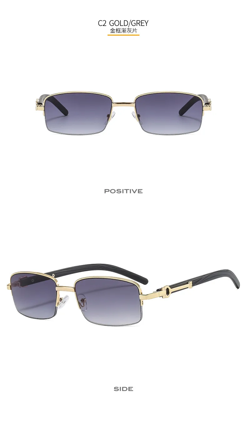 CT382 Metal Small Box Color Wood Grain Sunglasses  Men And Women  Fashion Retro Sunglasses Flat Glasses display picture 8