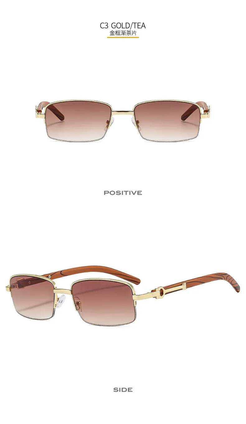 CT382 Metal Small Box Color Wood Grain Sunglasses  Men And Women  Fashion Retro Sunglasses Flat Glasses display picture 9