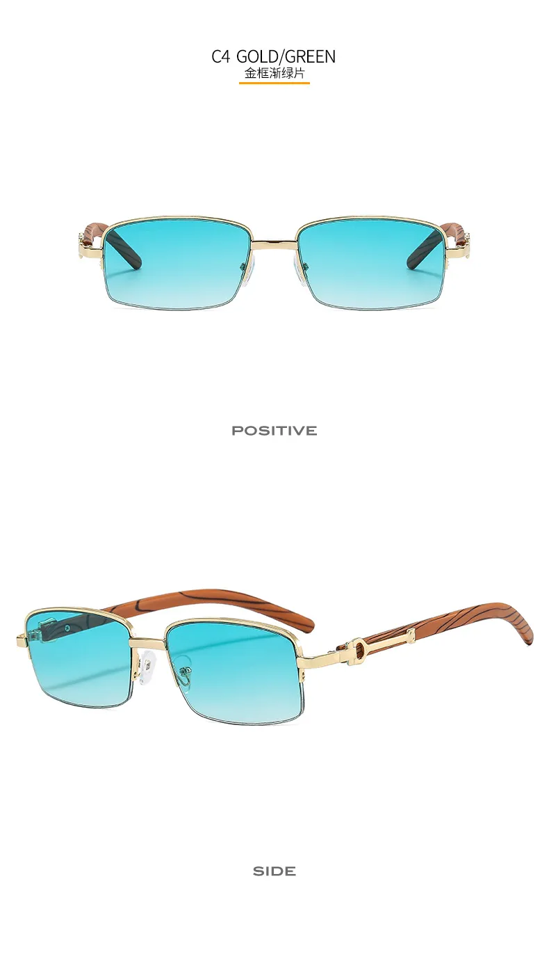 CT382 Metal Small Box Color Wood Grain Sunglasses  Men And Women  Fashion Retro Sunglasses Flat Glasses display picture 10