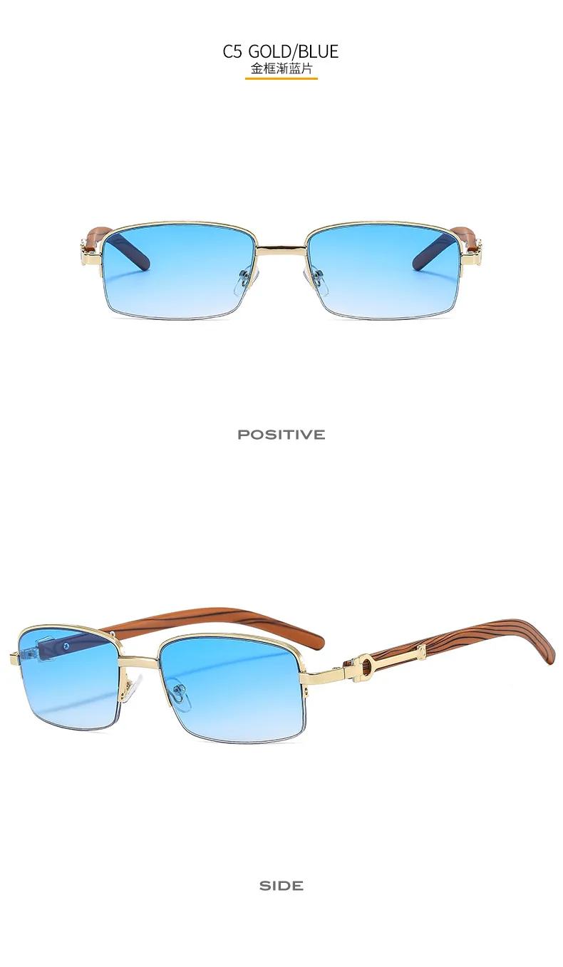 CT382 Metal Small Box Color Wood Grain Sunglasses  Men And Women  Fashion Retro Sunglasses Flat Glasses display picture 11
