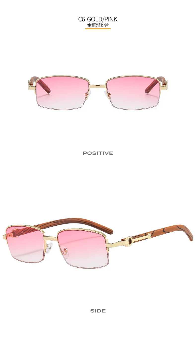 CT382 Metal Small Box Color Wood Grain Sunglasses  Men And Women  Fashion Retro Sunglasses Flat Glasses display picture 12