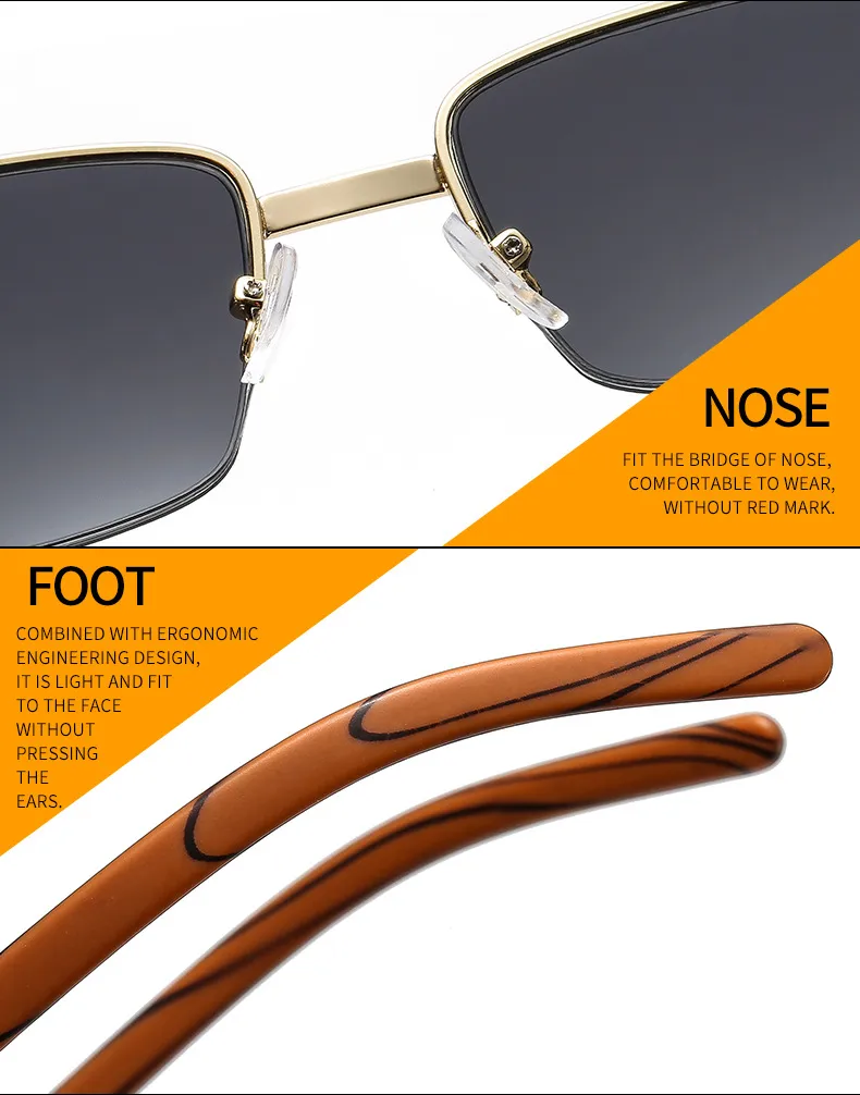 CT382 Metal Small Box Color Wood Grain Sunglasses  Men And Women  Fashion Retro Sunglasses Flat Glasses display picture 15