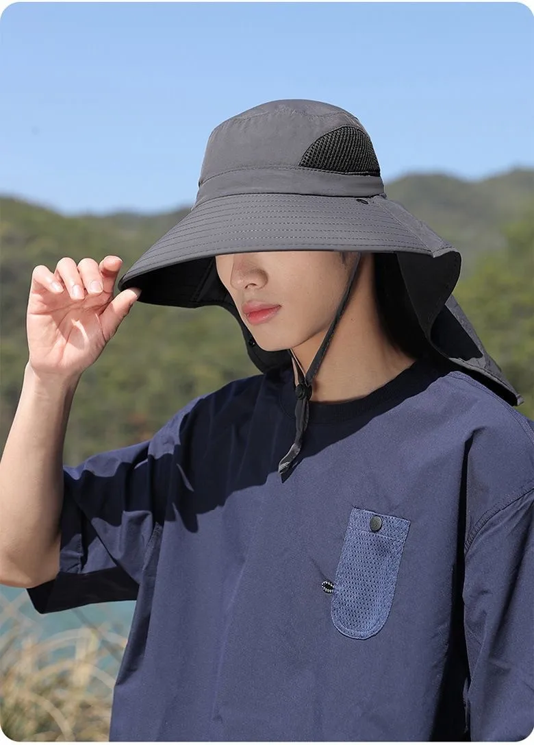 Fisherman Hat Men's Summer Outdoor Travel Sunshade Hat Anti-ultraviolet Fishing Face-shading Sunscreen Hat Big Cornice Sun Hat display picture 7