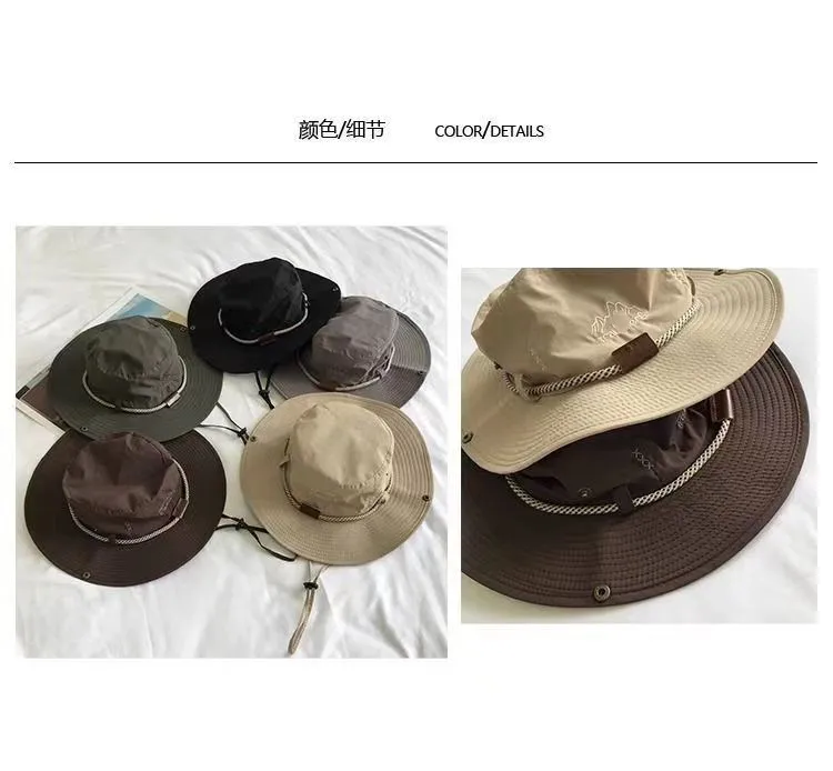 New Outdoor Embroidered Fisherman Hat Men's And Women's Camping Mountaineering Sunshade Hat Fishing Sunscreen Western Cowboy Hat Series display picture 3