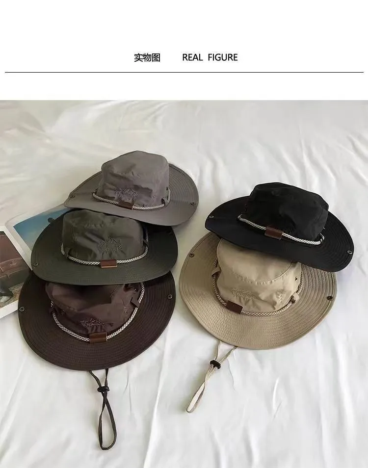 New Outdoor Embroidered Fisherman Hat Men's And Women's Camping Mountaineering Sunshade Hat Fishing Sunscreen Western Cowboy Hat Series display picture 4