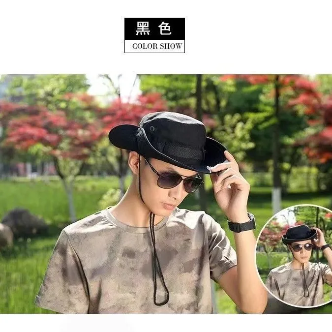 New Outdoor Embroidered Fisherman Hat Men's And Women's Camping Mountaineering Sunshade Hat Fishing Sunscreen Western Cowboy Hat Series display picture 6