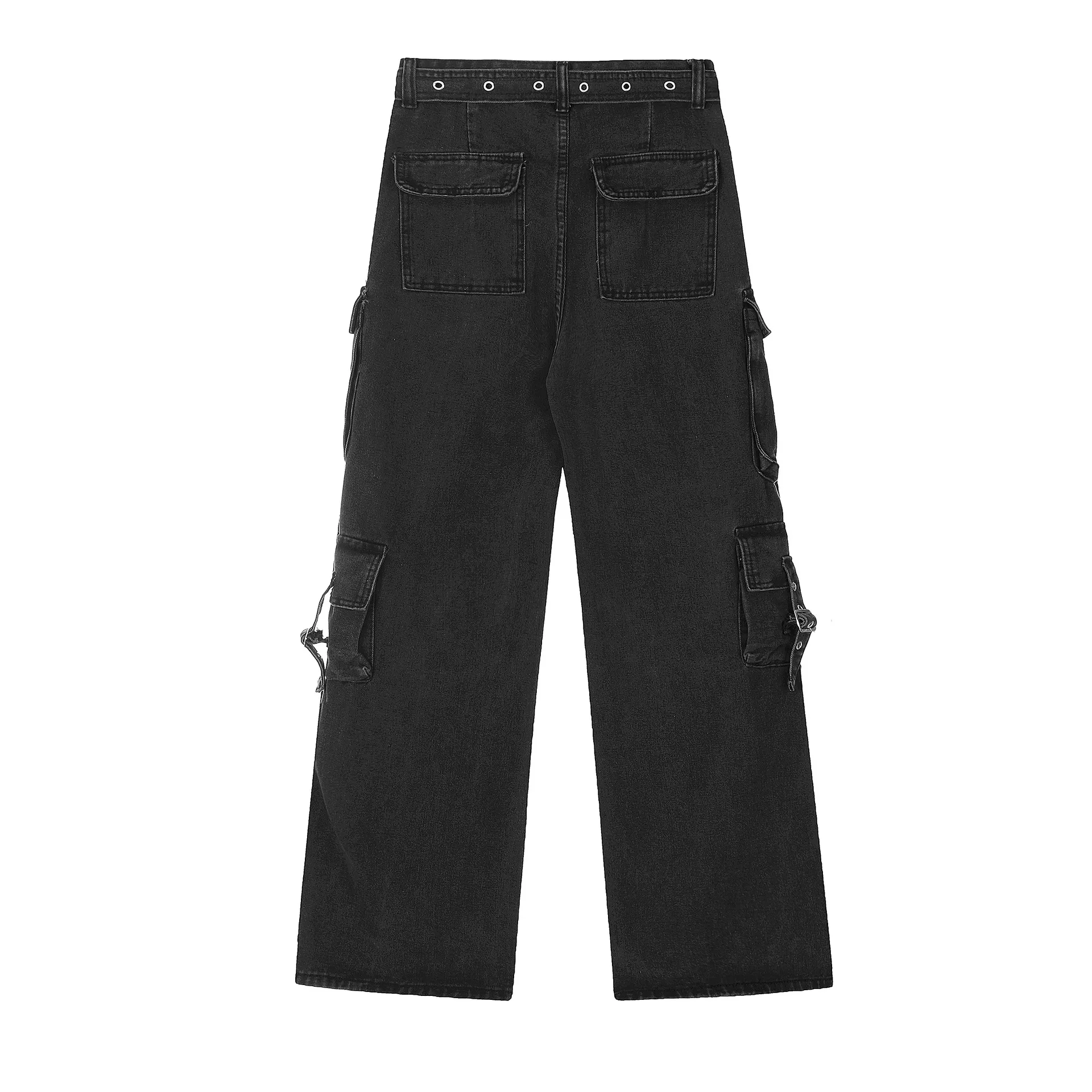 Jiayiku Fashion Brand Chic  Retro Multi-pocket Design Tooling Jeans Straight Loose Wide-leg Mop Pants display picture 6