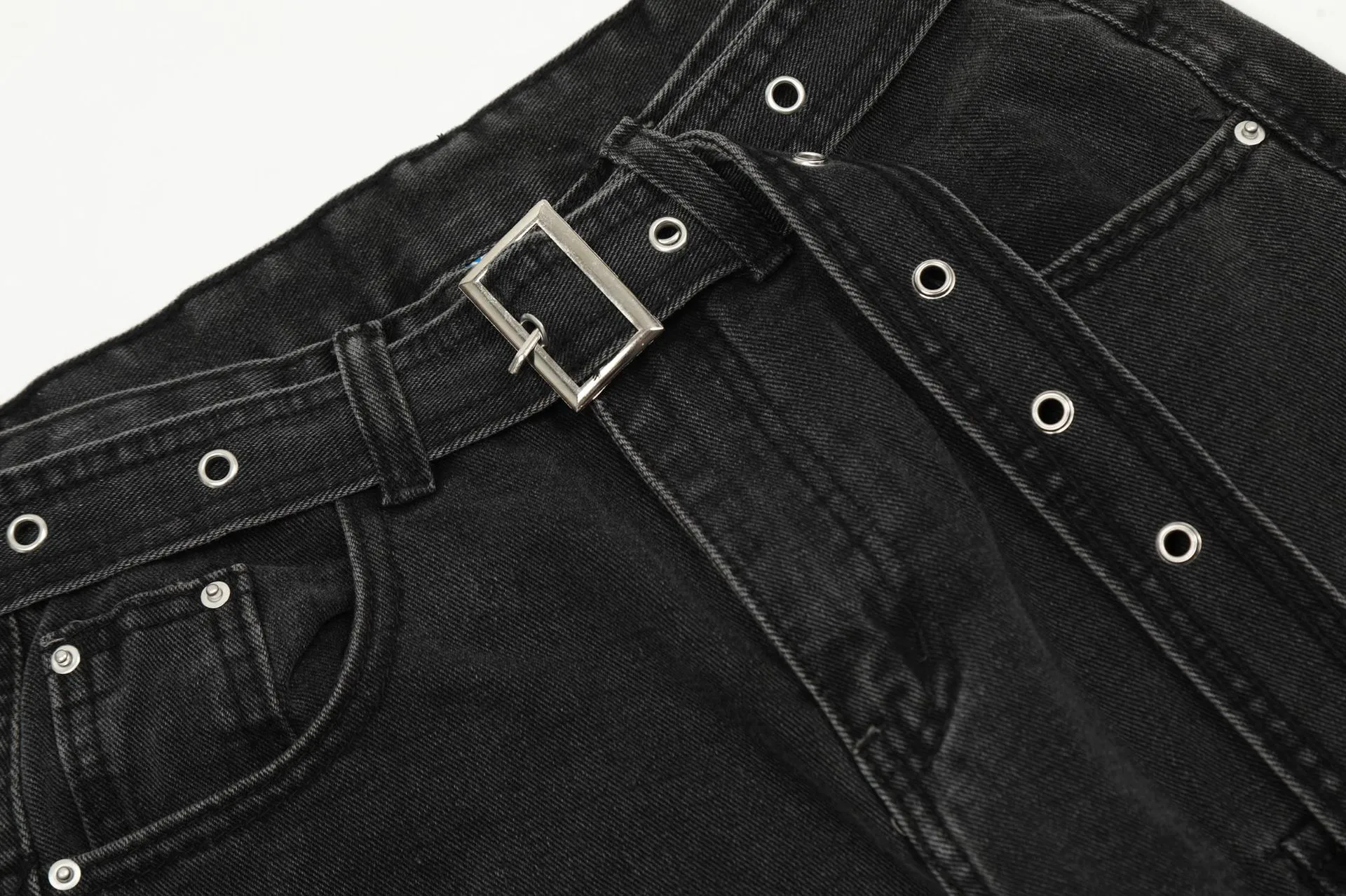 Jiayiku Fashion Brand Chic  Retro Multi-pocket Design Tooling Jeans Straight Loose Wide-leg Mop Pants display picture 7