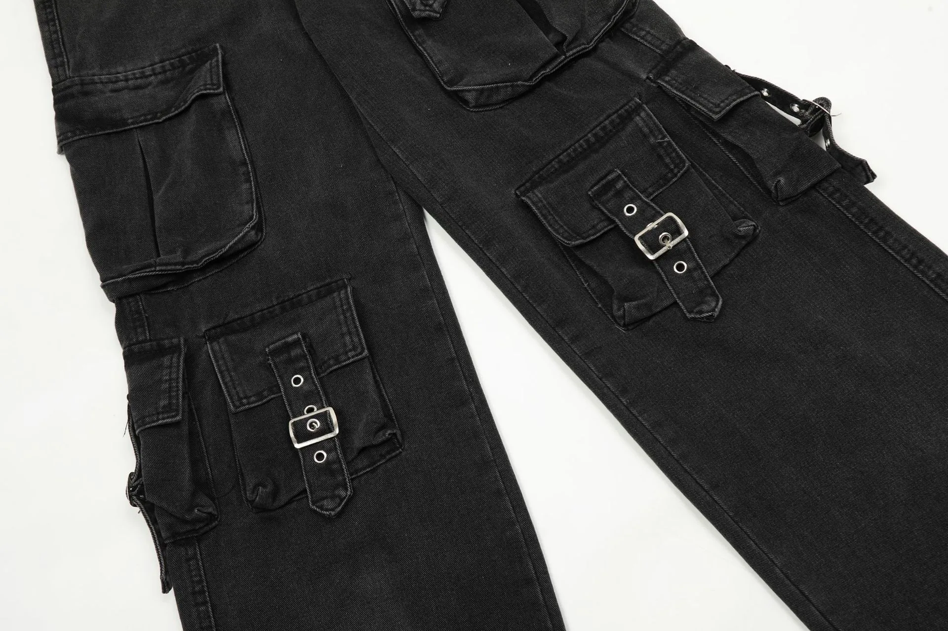 Jiayiku Fashion Brand Chic  Retro Multi-pocket Design Tooling Jeans Straight Loose Wide-leg Mop Pants display picture 11