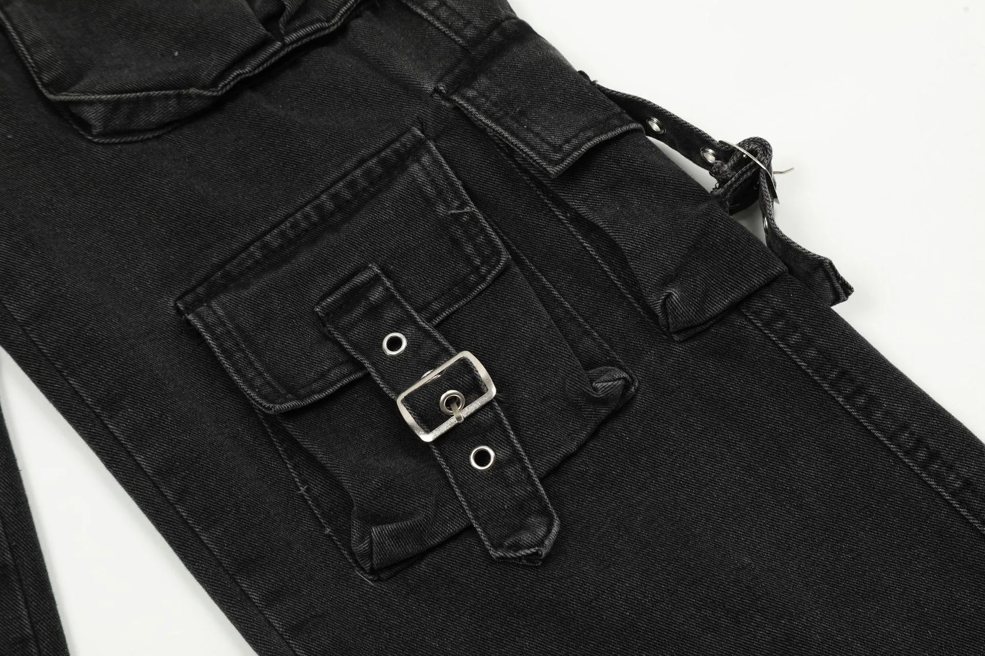 Jiayiku Fashion Brand Chic  Retro Multi-pocket Design Tooling Jeans Straight Loose Wide-leg Mop Pants display picture 12
