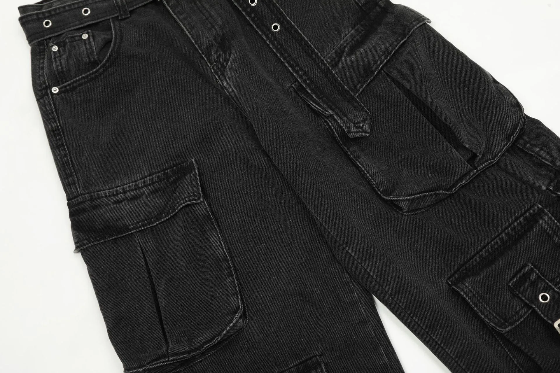 Jiayiku Fashion Brand Chic  Retro Multi-pocket Design Tooling Jeans Straight Loose Wide-leg Mop Pants display picture 13