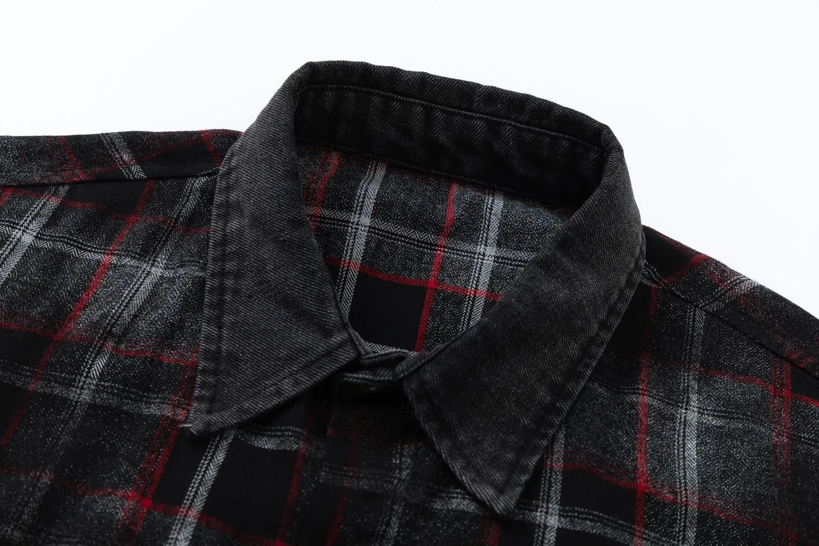 Jiayiku Men's  Vintage New Style Trendy Loose Shirt Plaid Tie-dyed Denim Stitching Casual Short-sleeved Shirt display picture 4